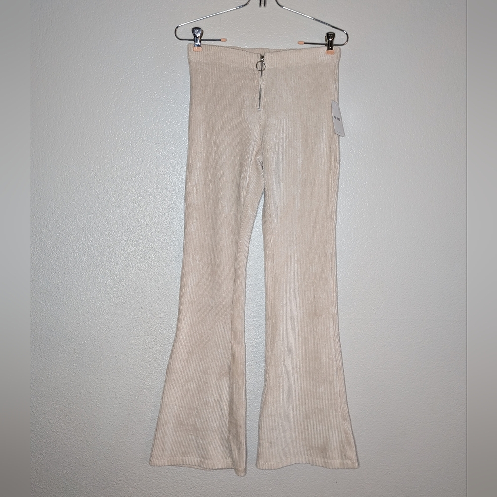 New Forever 21 Womens Cream Knit Corduroy Flare Boho Bell Bottom Pants M NWT